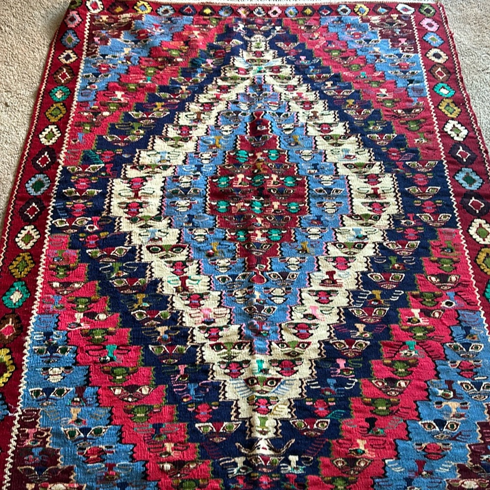 HOME DECOR KURDISH KILIM RUG HANDWOVEN RECTANGLE WOOL BLUE KELIM AREA RUG 4X5ft